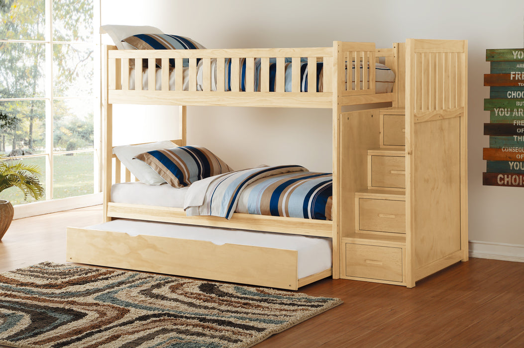 Bartly (5) Twin/Twin Step Bunk Bed with Twin Trundle in Natural - B2043SB-1*R