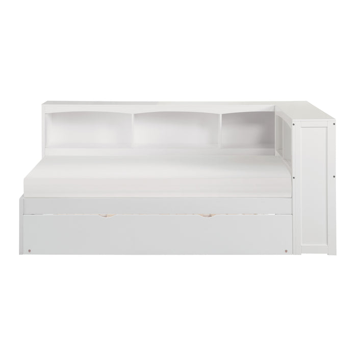 Galen (4) Twin Bookcase Corner Bed with Twin Trundle in White - B2053BCW-1BCR*