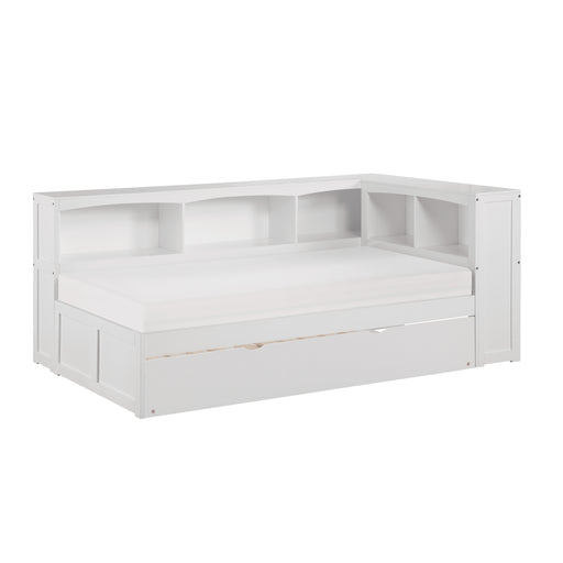 Galen (4) Twin Bookcase Corner Bed with Twin Trundle in White - B2053BCW-1BCR* image