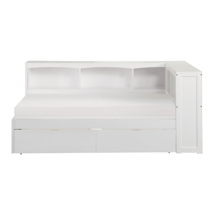 Galen (4) Twin Bookcase Corner Bed with Storage Boxes in White - B2053BCW-1BCT*