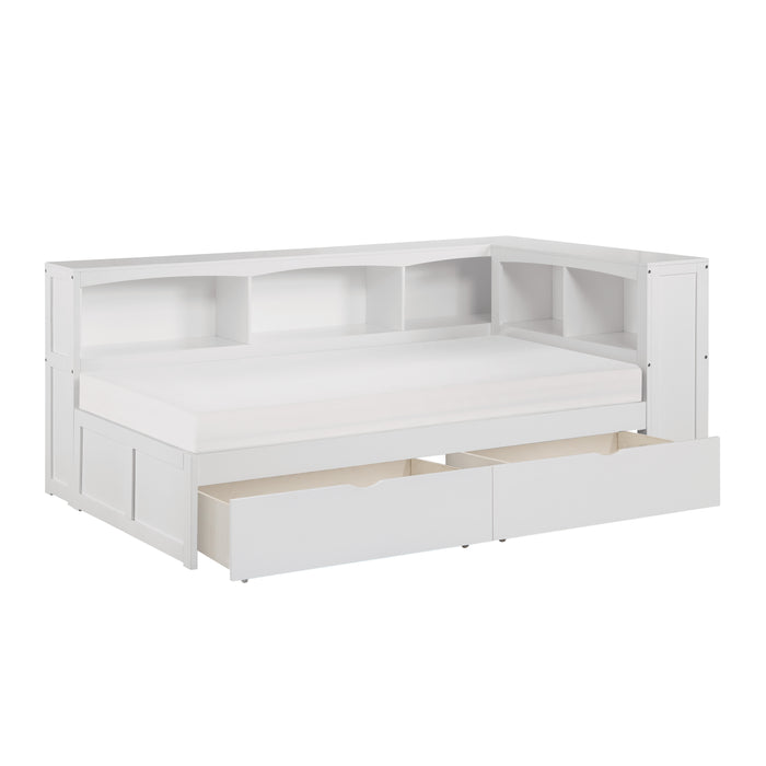 Galen (4) Twin Bookcase Corner Bed with Storage Boxes in White - B2053BCW-1BCT*