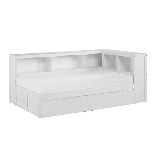 Galen (4) Twin Bookcase Corner Bed with Storage Boxes in White - B2053BCW-1BCT* image