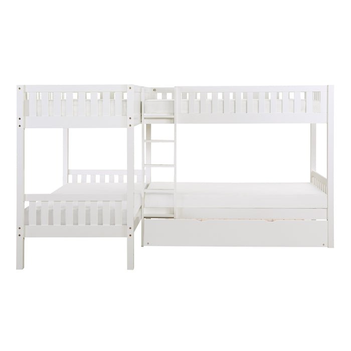 Galen (4) Corner Bunk Bed with Twin Trundle in White - B2053CNW-1R*