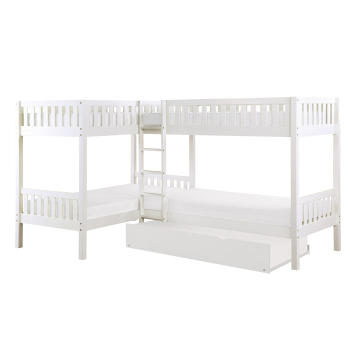 Galen (4) Corner Bunk Bed with Twin Trundle in White - B2053CNW-1R*