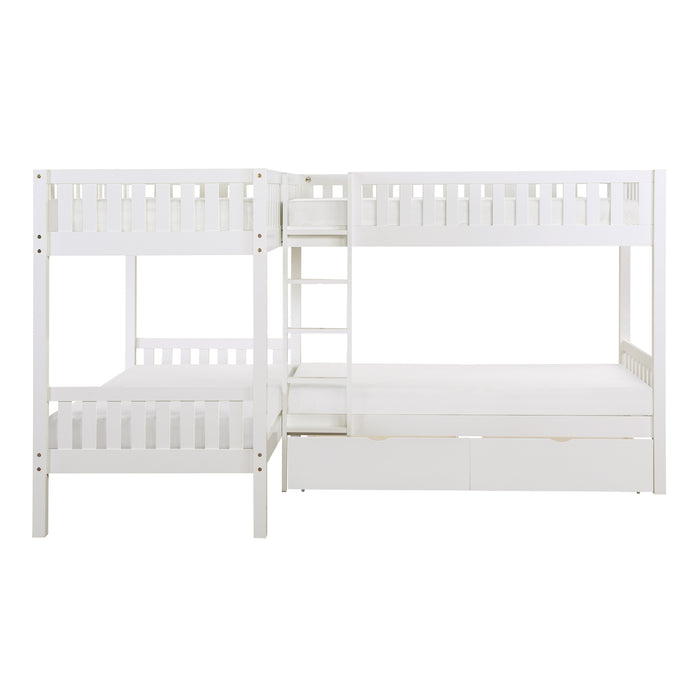 Galen (4) Corner Bunk Bed with Storage Boxes in White - B2053CNW-1T*