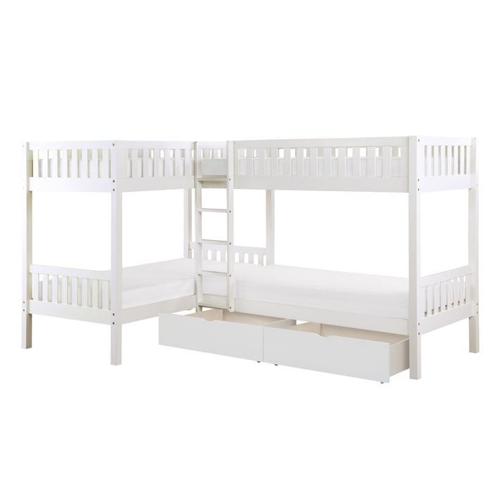 Galen (4) Corner Bunk Bed with Storage Boxes in White - B2053CNW-1T*