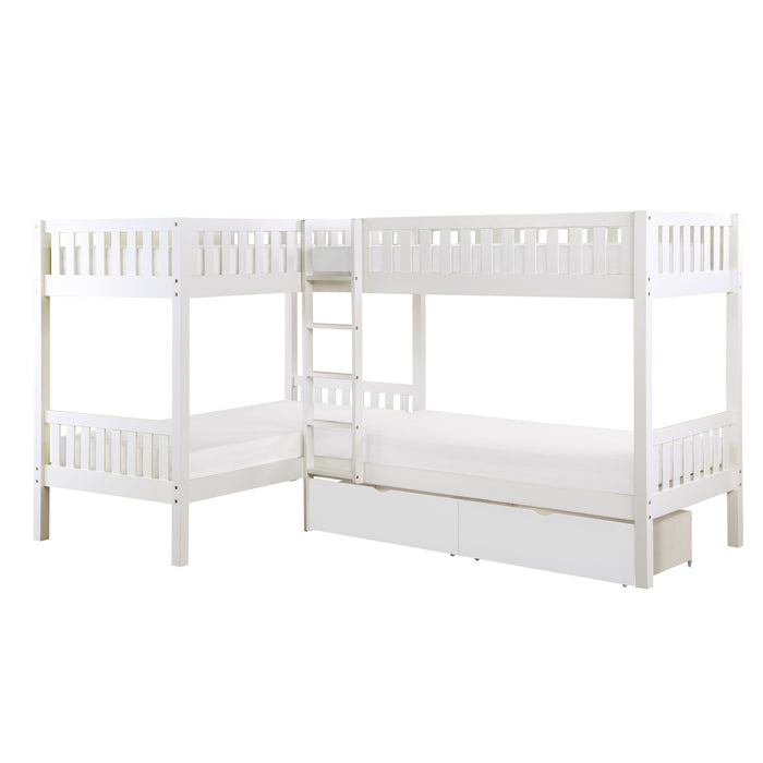 Galen (4) Corner Bunk Bed with Storage Boxes in White - B2053CNW-1T* image