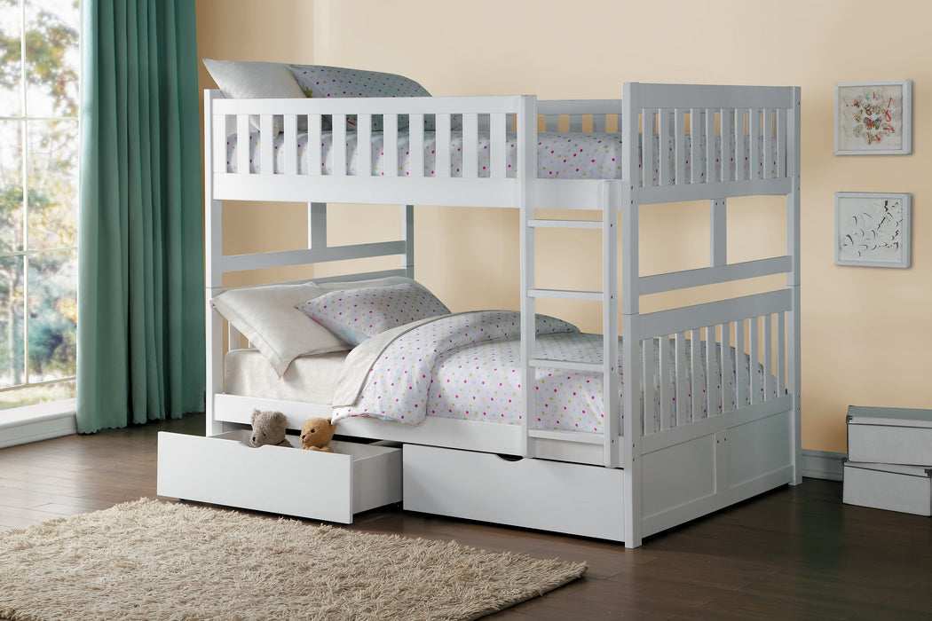 Galen (4) Full/Full Bunk Bed with Storage Boxes in White - B2053FFW-1*T