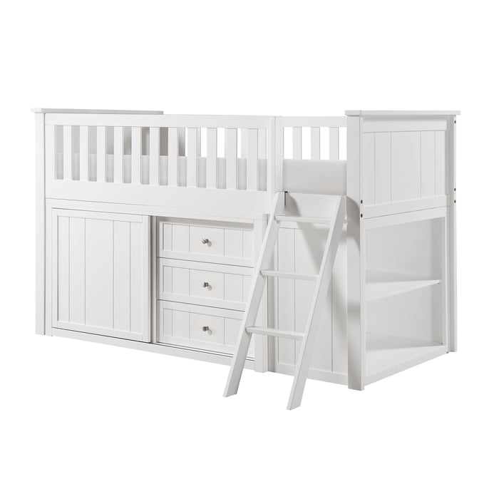 Galen (5) Low Loft Bunk with Bookcase and Dresser in White - B2053LLW-1*BCDR