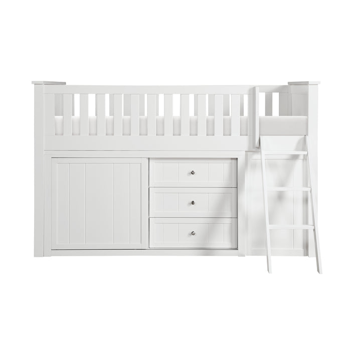 Galen (5) Low Loft Bunk with Bookcase and Dresser in White - B2053LLW-1*BCDR