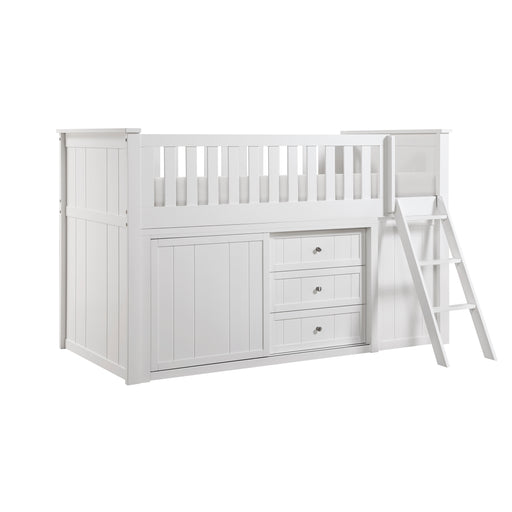 Galen (5) Low Loft Bunk with Bookcase and Dresser in White - B2053LLW-1*BCDR image