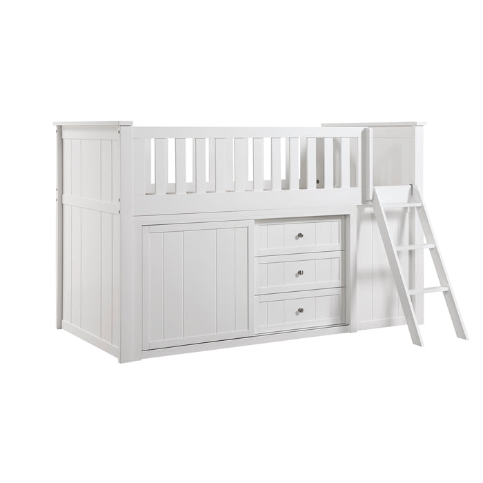 Galen (5) Low Loft Bunk with Bookcase and Dresser in White - B2053LLW-1*BCDR