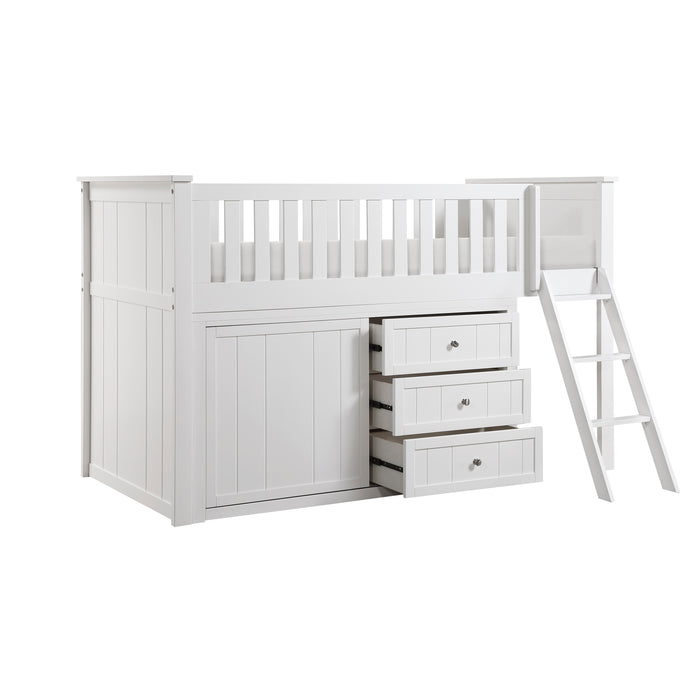 Galen (4) Low Loft Bunk with Dresser in White - B2053LLW-1*DR