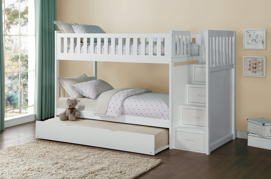 Galen (5) Twin/Twin Step Bunk Bed with Twin Trundle in White - B2053SBW-1*R