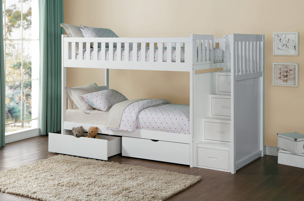 Galen (5) Twin/Twin Step Bunk Bed with Storage Boxes in White - B2053SBW-1*T