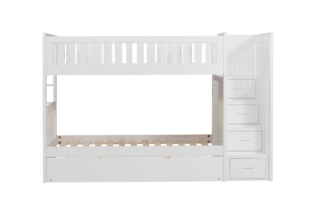 Galen (5) Twin/Twin Step Bunk Bed with Twin Trundle in White - B2053SBW-1*R