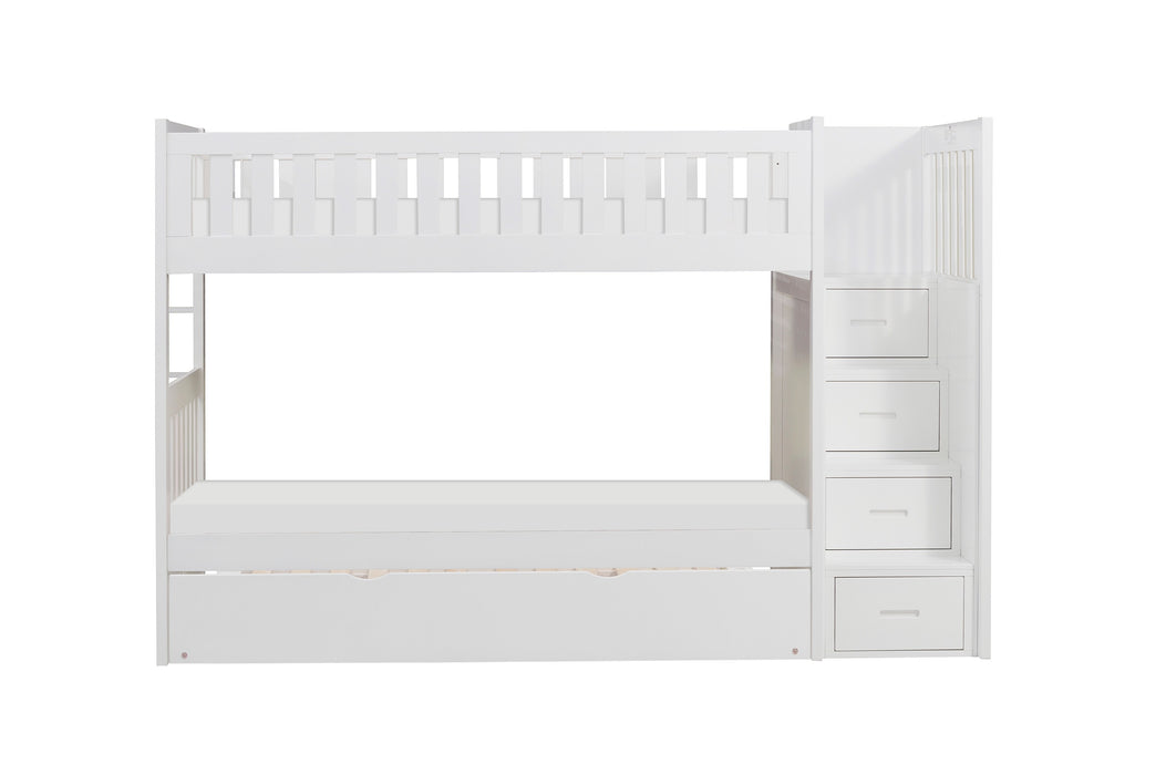 Galen (5) Twin/Twin Step Bunk Bed with Twin Trundle in White - B2053SBW-1*R