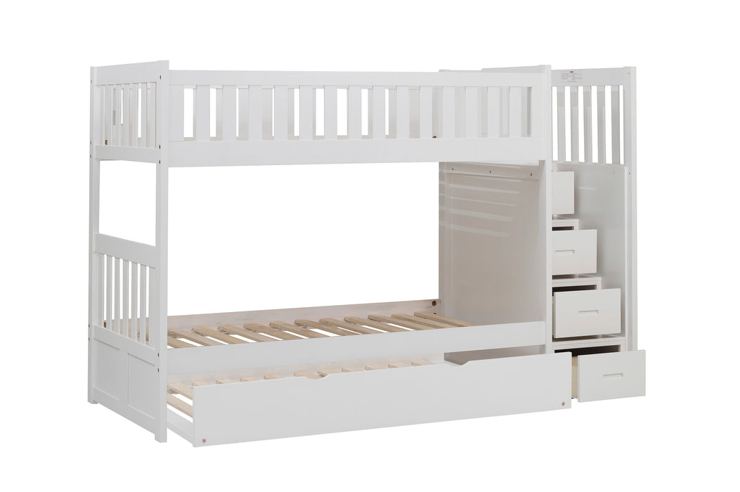 Galen (5) Twin/Twin Step Bunk Bed with Twin Trundle in White - B2053SBW-1*R