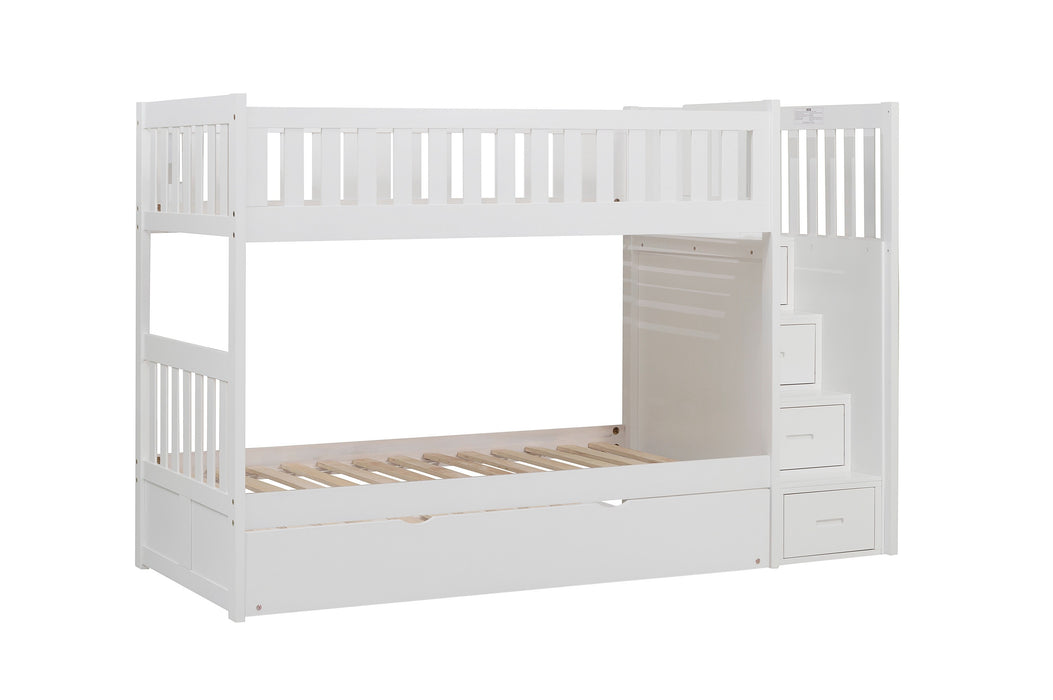 Galen (5) Twin/Twin Step Bunk Bed with Twin Trundle in White - B2053SBW-1*R