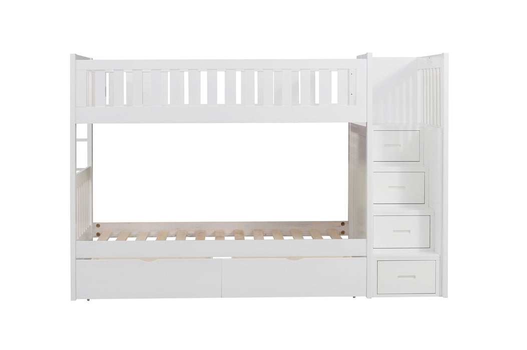 Galen (5) Twin/Twin Step Bunk Bed with Storage Boxes in White - B2053SBW-1*T