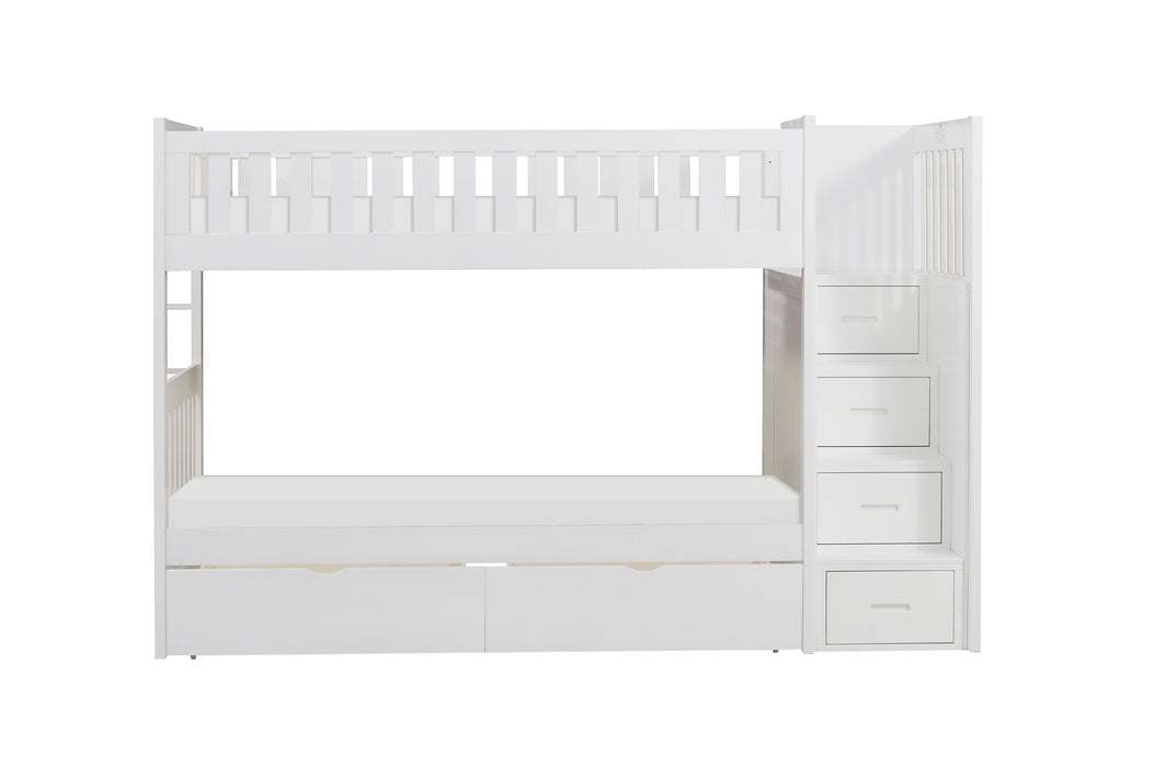 Galen (5) Twin/Twin Step Bunk Bed with Storage Boxes in White - B2053SBW-1*T