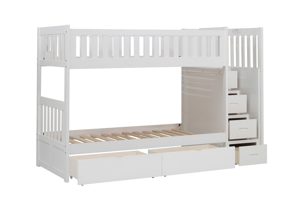 Galen (5) Twin/Twin Step Bunk Bed with Storage Boxes in White - B2053SBW-1*T