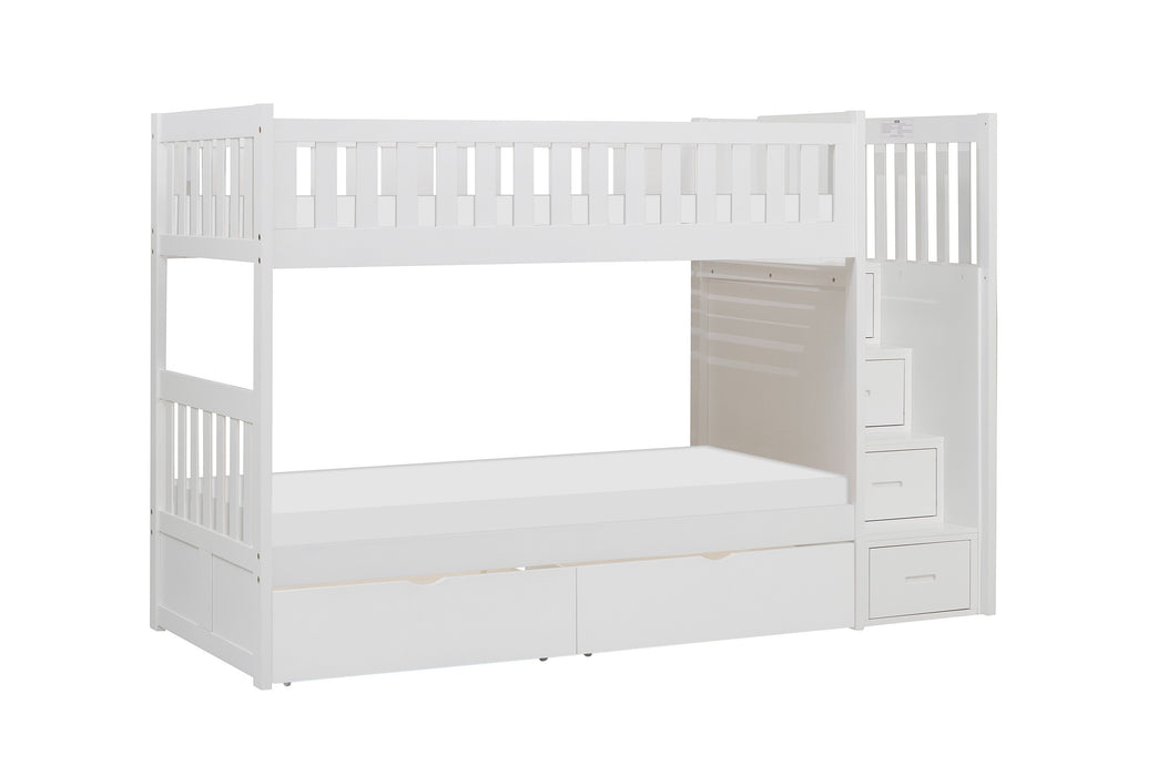 Galen (5) Twin/Twin Step Bunk Bed with Storage Boxes in White - B2053SBW-1*T image