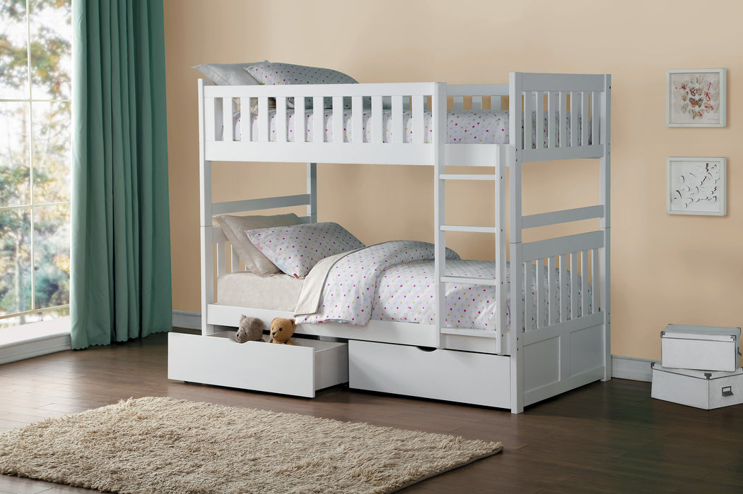 Galen (4) Twin/Twin Bunk Bed with Storage Boxes in White - B2053W-1*T