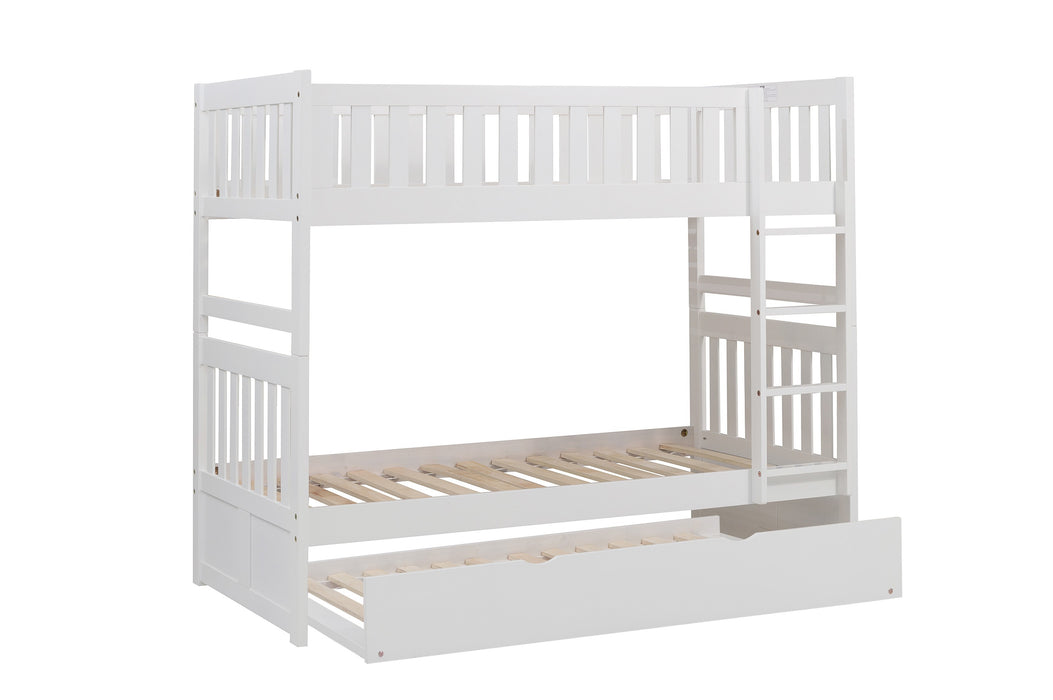 Galen (4) Twin/Twin Bunk Bed with Twin Trundle in White - B2053W-1*R