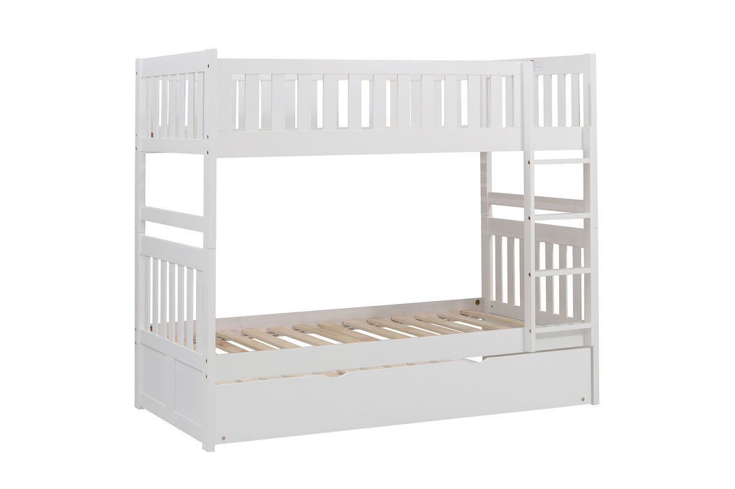 Galen (4) Twin/Twin Bunk Bed with Twin Trundle in White - B2053W-1*R