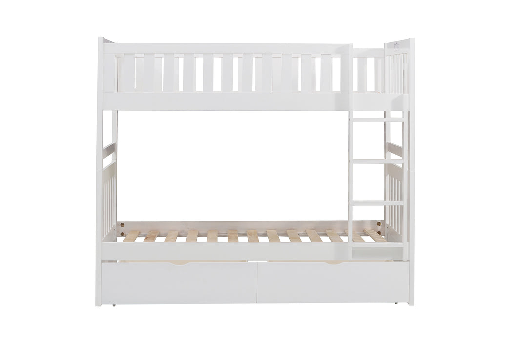 Galen (4) Twin/Twin Bunk Bed with Storage Boxes in White - B2053W-1*T