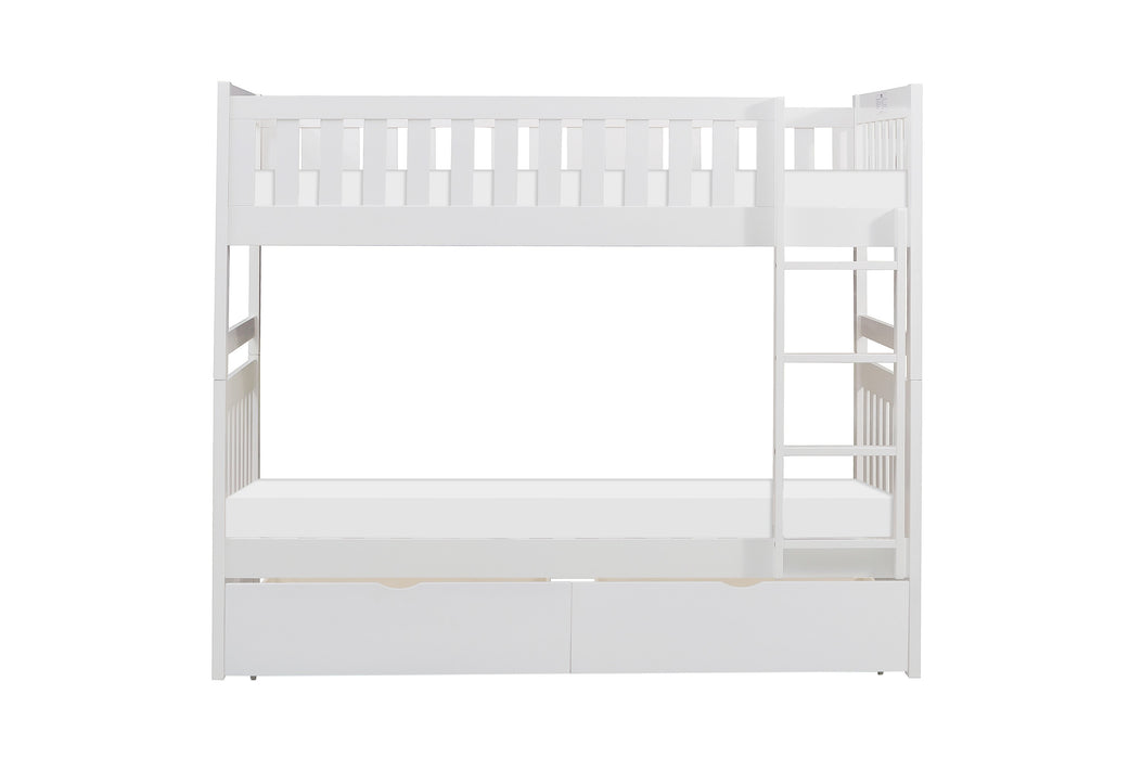 Galen (4) Twin/Twin Bunk Bed with Storage Boxes in White - B2053W-1*T