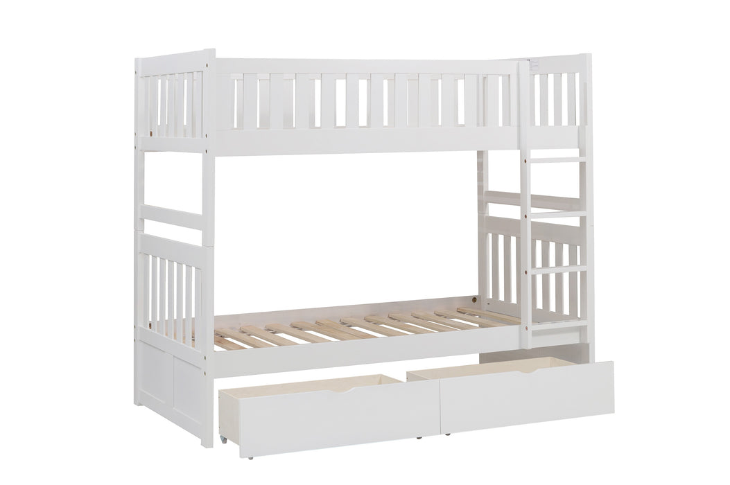 Galen (4) Twin/Twin Bunk Bed with Storage Boxes in White - B2053W-1*T