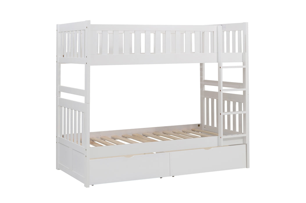 Galen (4) Twin/Twin Bunk Bed with Storage Boxes in White - B2053W-1*T