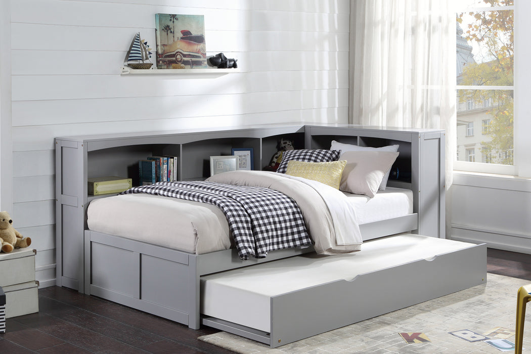 Orion (4) Twin Bookcase Corner Bed with Twin Trundle in Gray - B2063BC-1BCR*