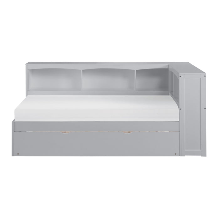 Orion (4) Twin Bookcase Corner Bed with Twin Trundle in Gray - B2063BC-1BCR*