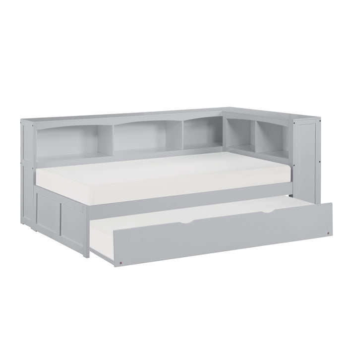 Orion (4) Twin Bookcase Corner Bed with Twin Trundle in Gray - B2063BC-1BCR*