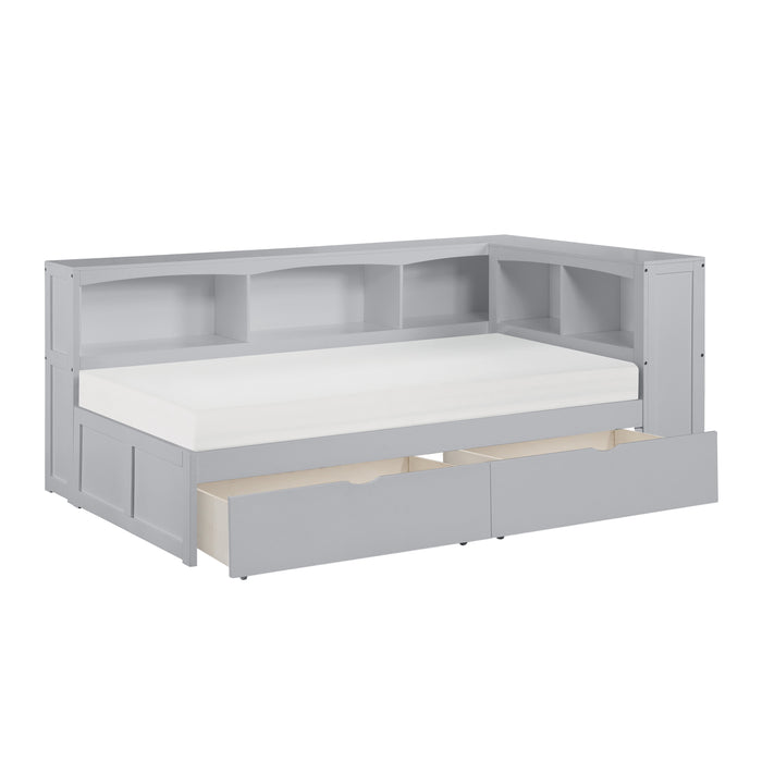 Orion (4) Twin Bookcase Corner Bed with Storage Boxes in Gray - B2063BC-1BCT*