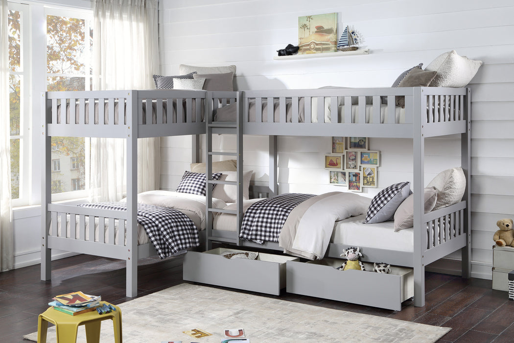 Orion (4) Corner Bunk Bed with Storage Boxes in Gray - B2063CN-1T*