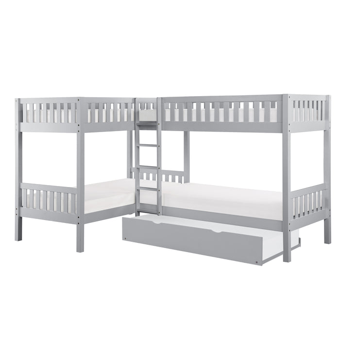 Orion (4) Corner Bunk Bed with Twin Trundle in Gray - B2063CN-1R*