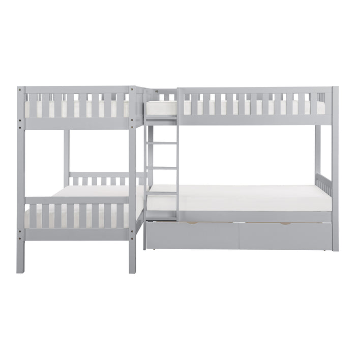 Orion (4) Corner Bunk Bed with Storage Boxes in Gray - B2063CN-1T*