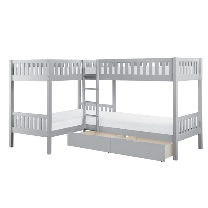 Orion (4) Corner Bunk Bed with Storage Boxes in Gray - B2063CN-1T*