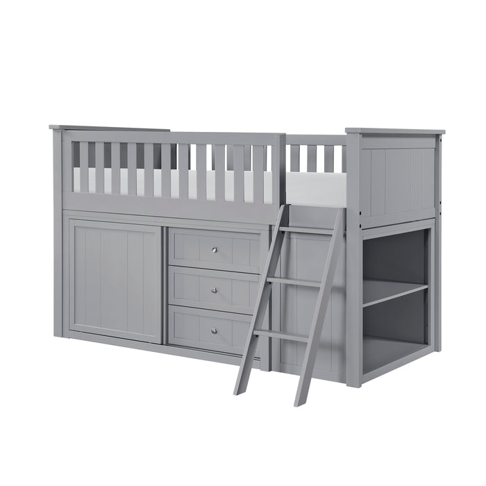 Orion (5) Low Loft Bunk with Bookcase and Dresser in Gray - B2063LL-1*BCDR