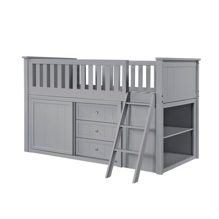 Orion (5) Low Loft Bunk with Bookcase and Dresser in Gray - B2063LL-1*BCDR