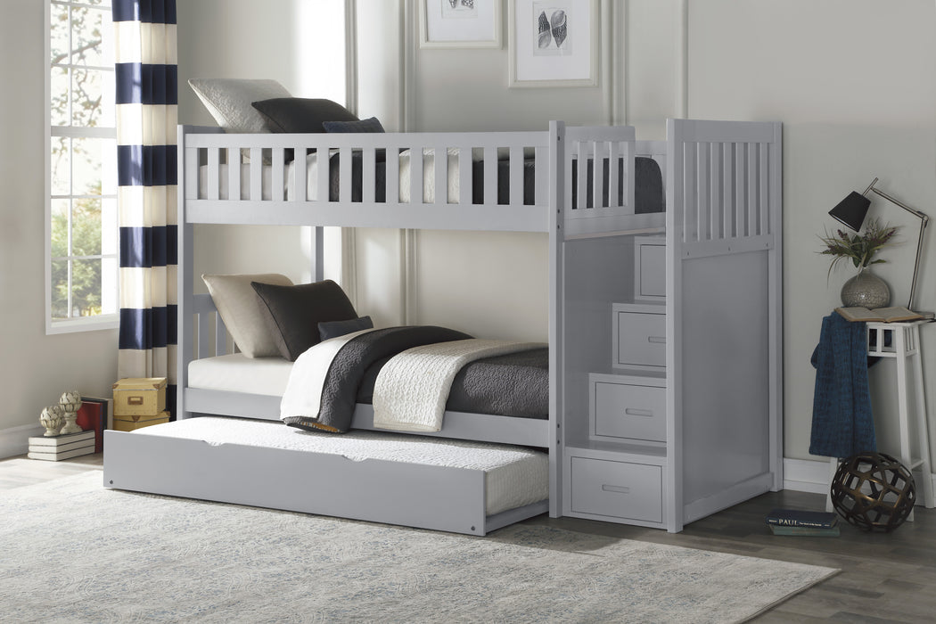 Orion (5) Twin/Twin Step Bunk Bed with Twin Trundle in Gray - B2063SB-1*R