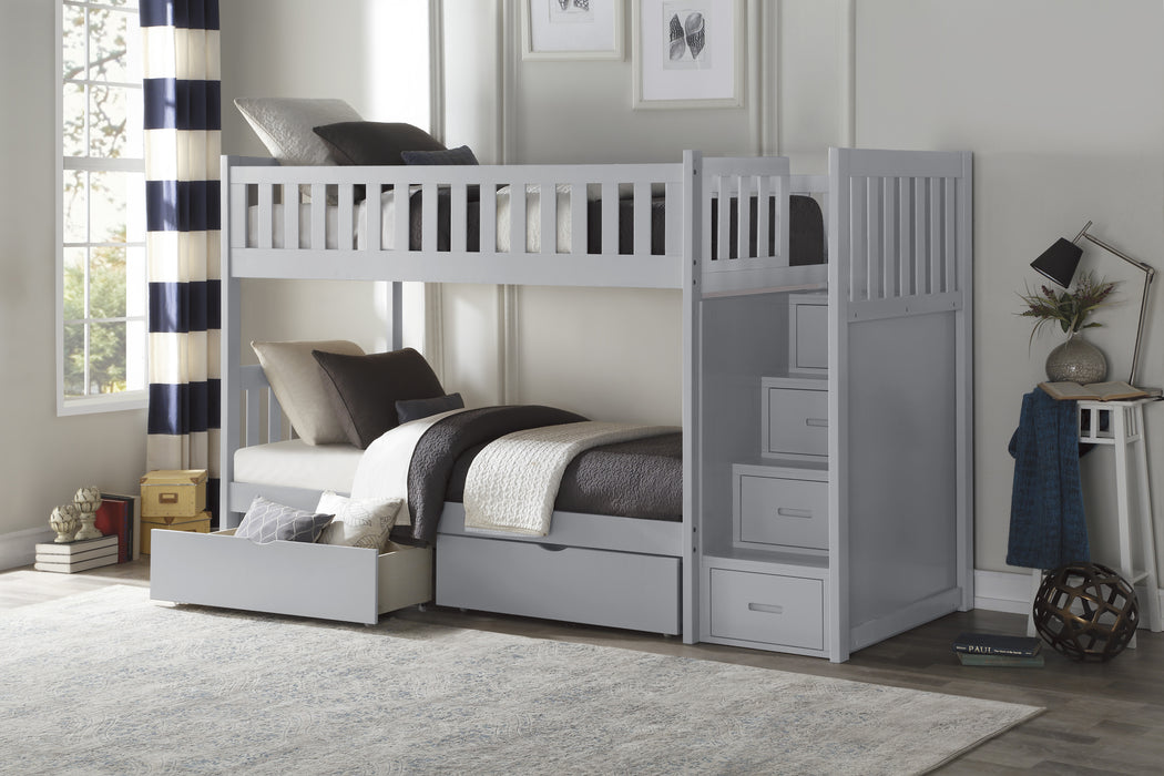 Orion (5) Twin/Twin Step Bunk Bed with Storage Boxes in Gray - B2063SB-1*T