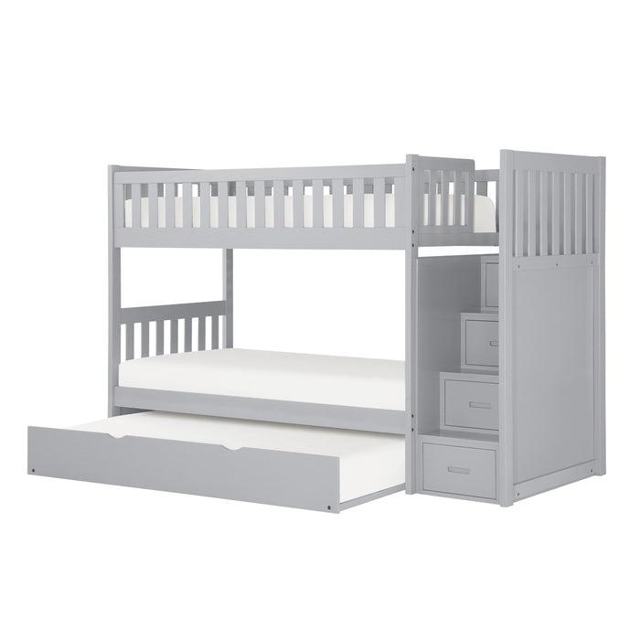 Orion (5) Twin/Twin Step Bunk Bed with Twin Trundle in Gray - B2063SB-1*R