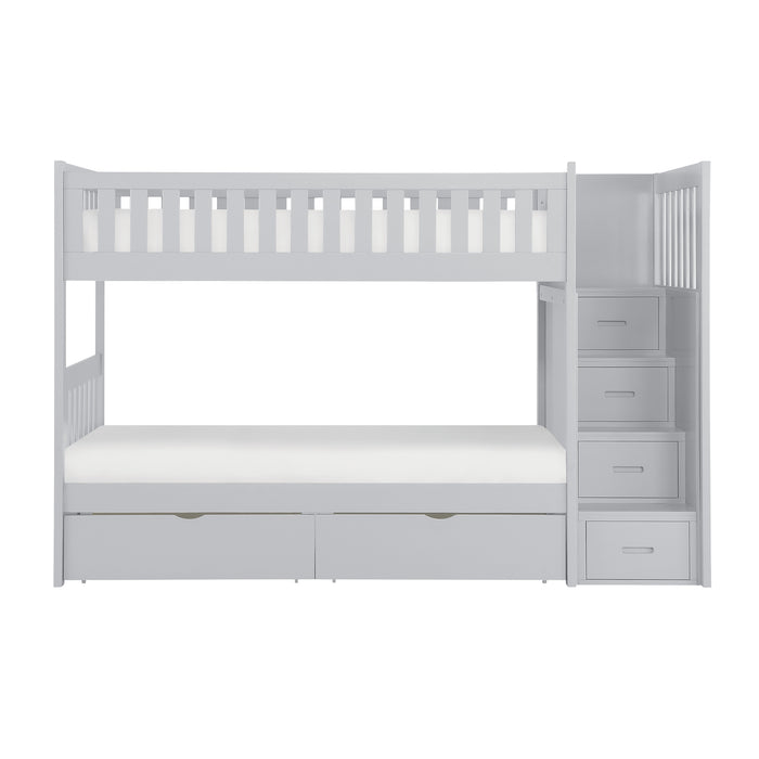 Orion (5) Twin/Twin Step Bunk Bed with Storage Boxes in Gray - B2063SB-1*T image