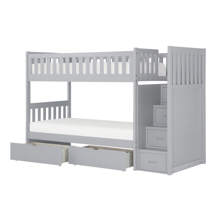 Orion (5) Twin/Twin Step Bunk Bed with Storage Boxes in Gray - B2063SB-1*T