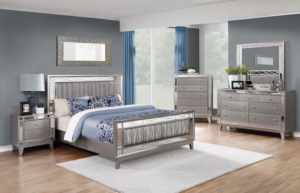 Leighton Full Panel Bed with Mirrored Accents Mercury Metallic